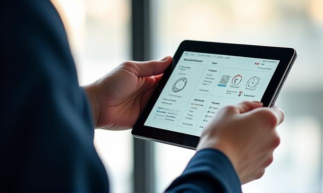 Clean, minimalist executive dashboard on a glass tablet
