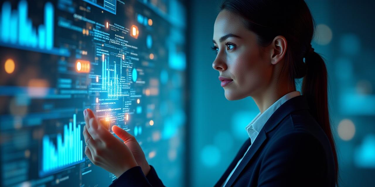 Futuristic concept of a professional viewing a holographic data dashboard
